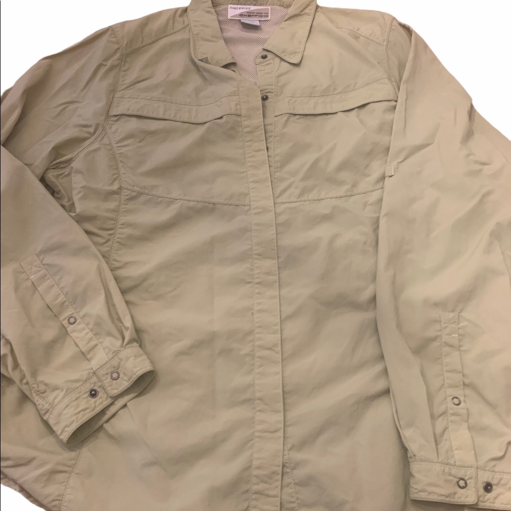 ExOfficio Insect Shield Long Sleeved Hiking Shirt Khaki Light Green Size XL